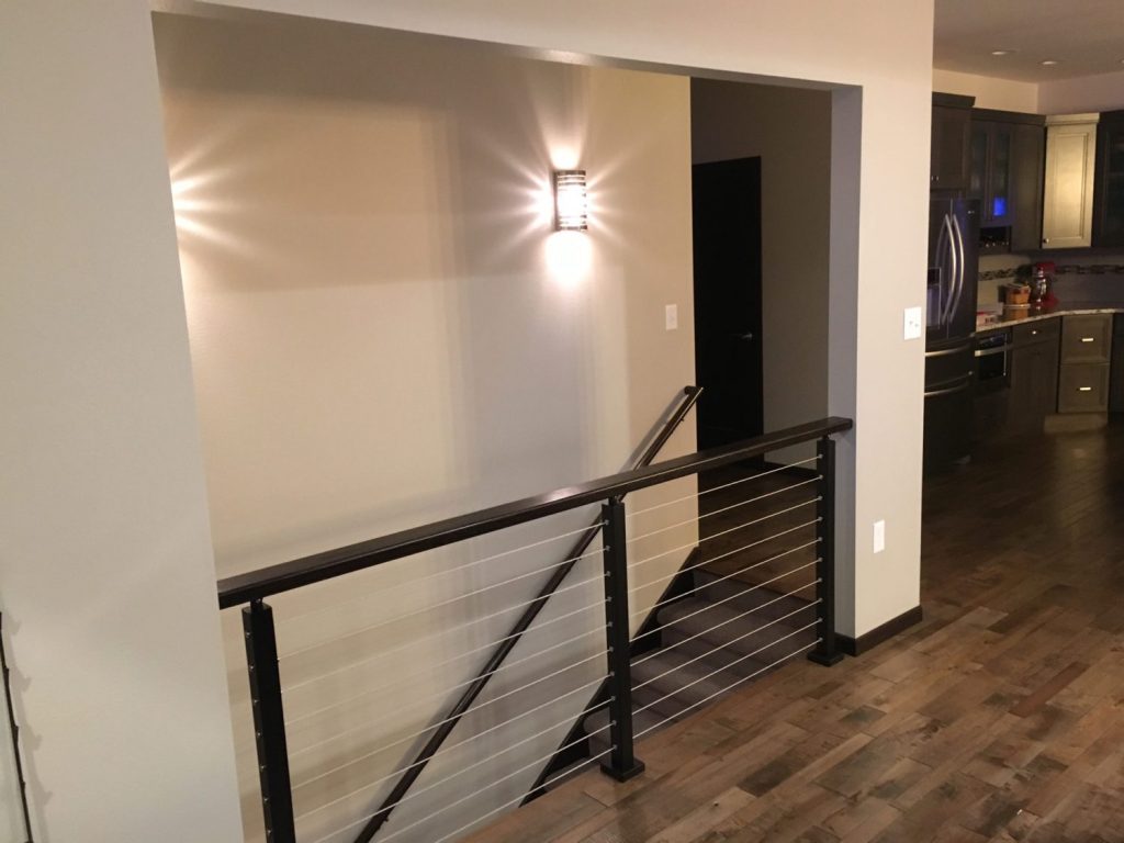 Dark Wood Handrail & Cable Railing Dark Wood Handrail & Cable Railing