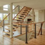 FLIGHT monostringer black posts and wood handrail FLIGHT monostringer black posts and wood handrail